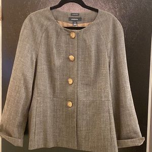Jones Wear Gray Blazer Collarless Four Front Buttons